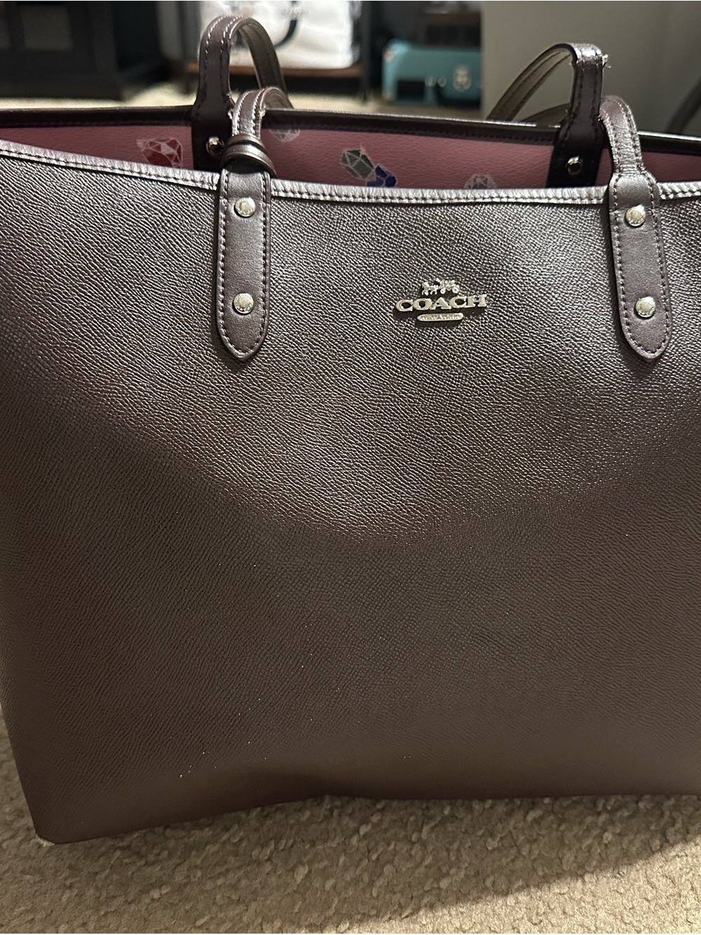 Disney Coach Metallic Brown Tote with Pink Interior